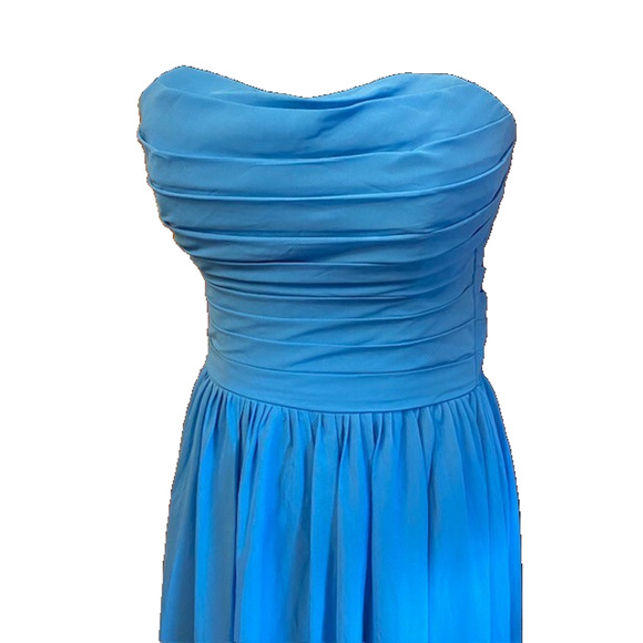 Dressy Evening Gown Wispy Pleated Blue Chiffon Classic Strapless Goddess Dress - Picture 2 of 8